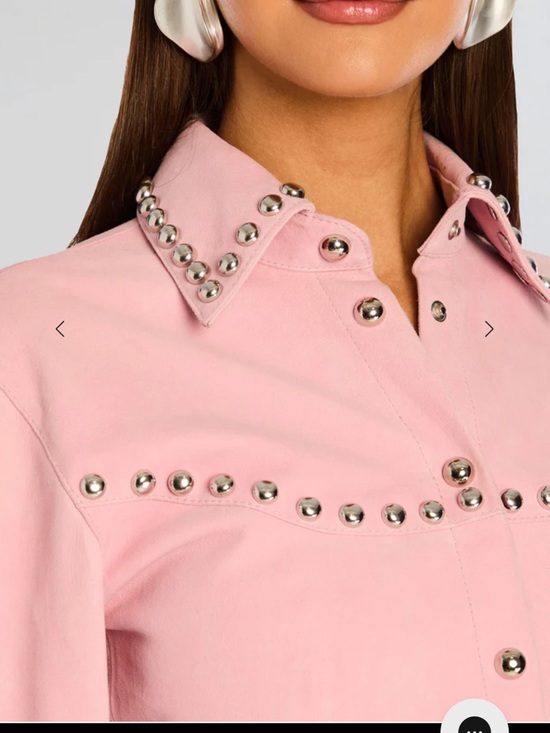 Retrofete Palmira Suede Shirt Studded Pink Button-Up jacket FWRD $898 NWT M - Picture 13 of 14